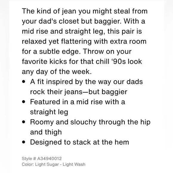 Levi’s Baggy Dad Jeans in Light Sugar/Light Wash, size 32x28, NWT